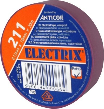 Taśma izolacyjna PCW 20 m x 19 mm fioletowa wodoodporna samogasnąca Anticor ELECTRIX 211 1