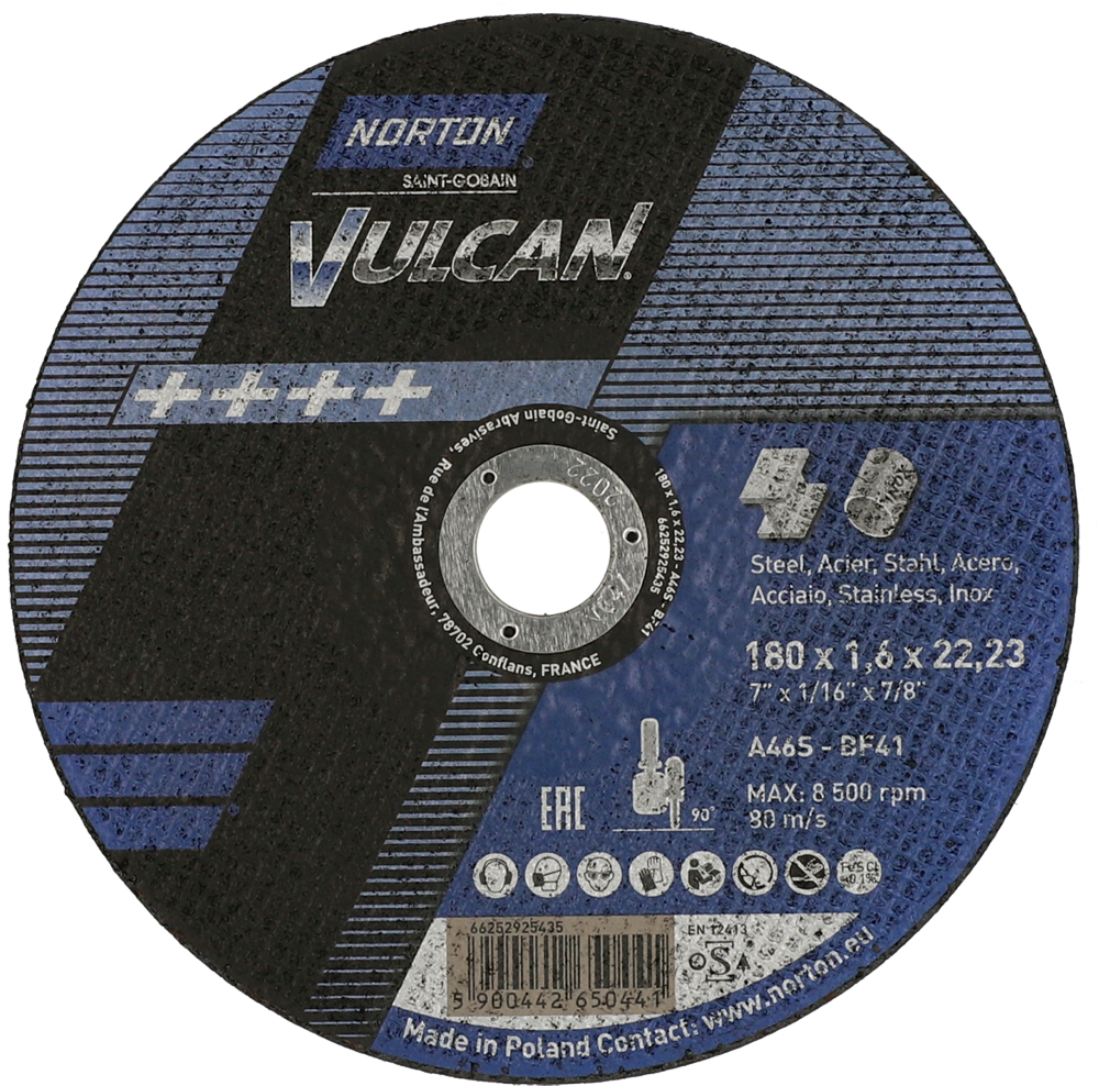 Tarcza do cięcia metalu 180x1,6x22,23 Vulcan płaska Norton 66252925435 1