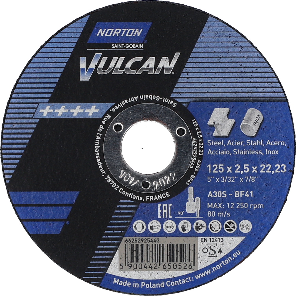 Tarcza do cięcia metalu 125x2,5x22,23 Vulcan płaska Norton 66252925443 1