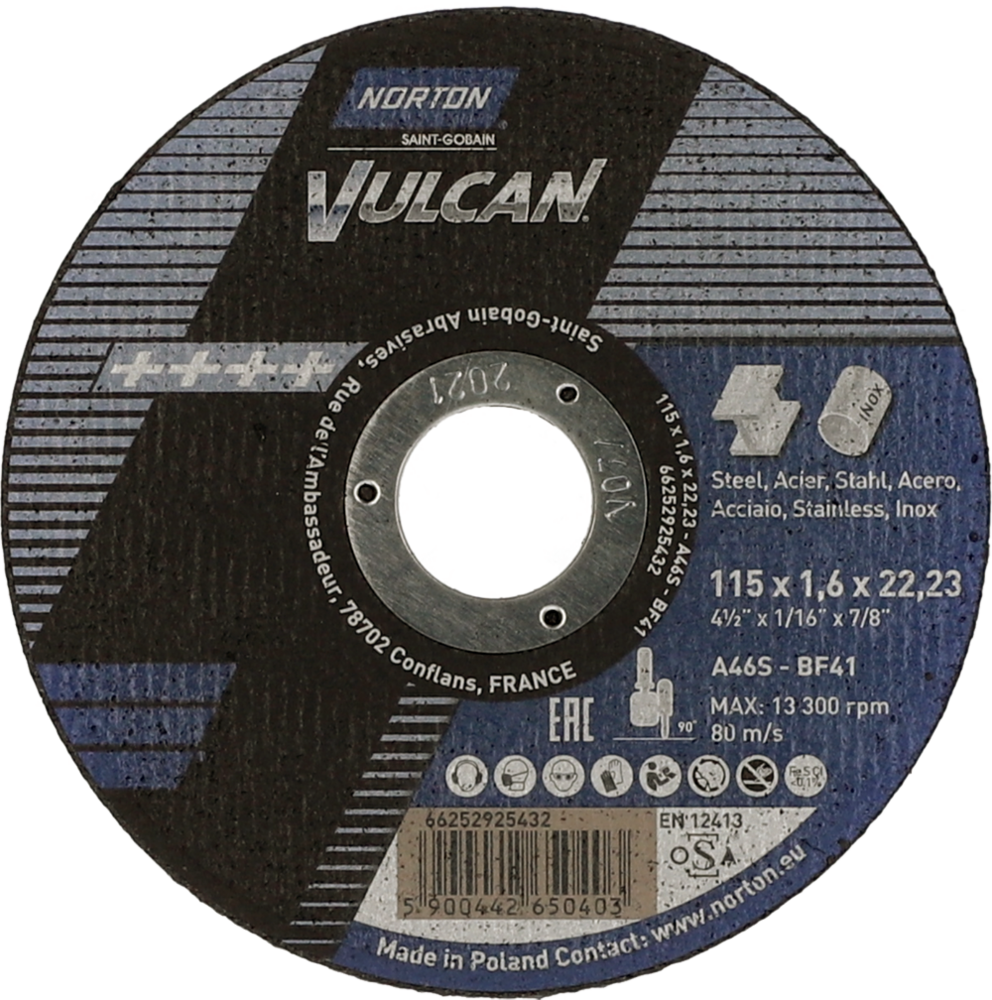 Tarcza do cięcia metalu 115x1,6x22,23 Vulcan płaska Norton 66252925432 1