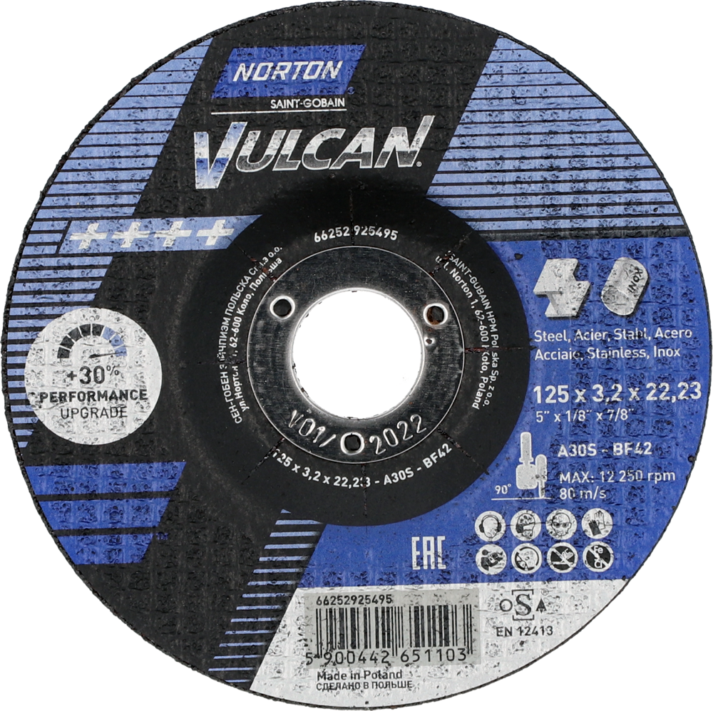 Tarcza do cięcia metalu 125x3,2x22,23 Vulcan wypukła Norton 66252925495 1