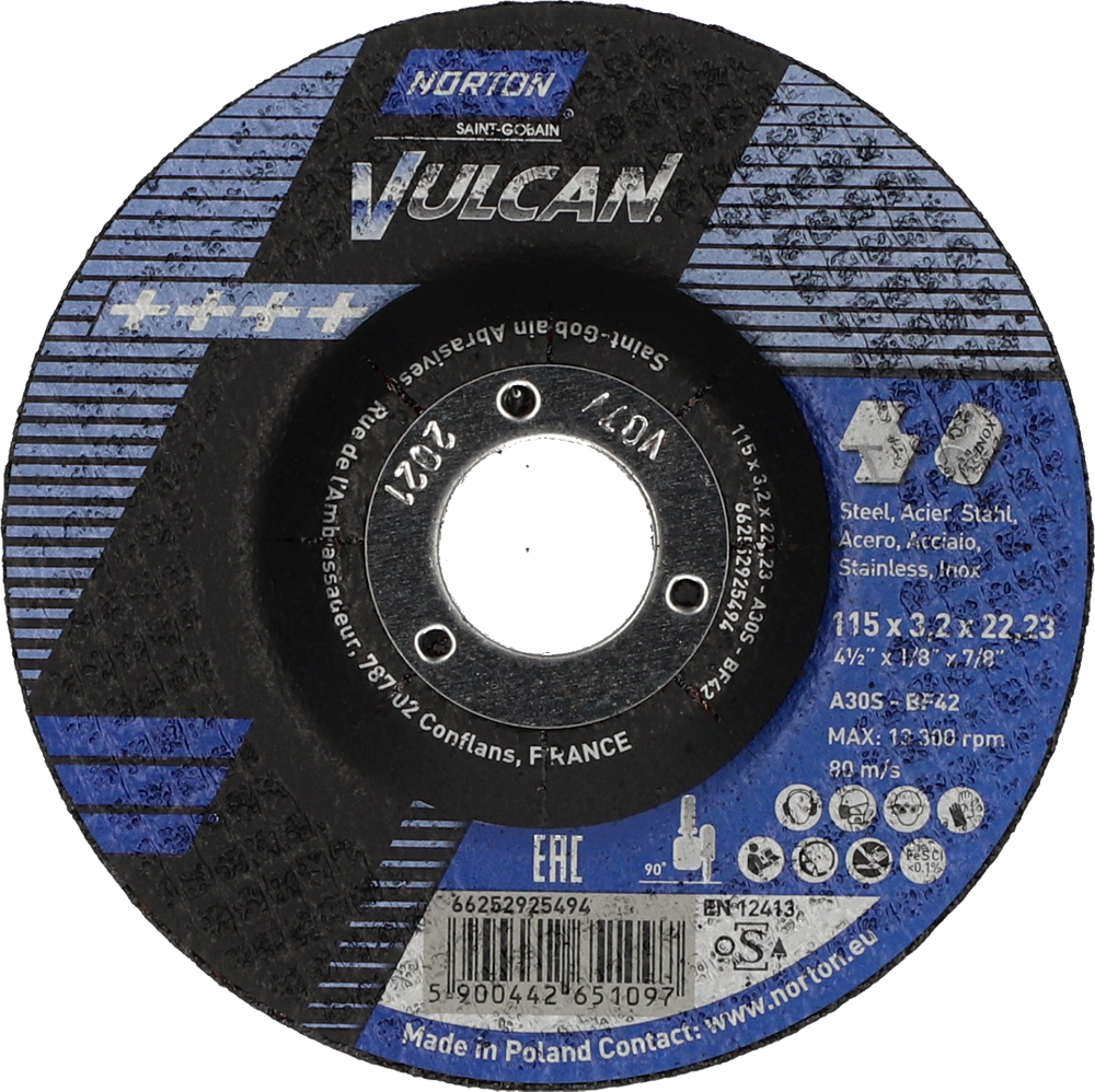 Tarcza do cięcia metalu 115x3,2x22,23 Vulcan wypukła Norton 66252925494 1