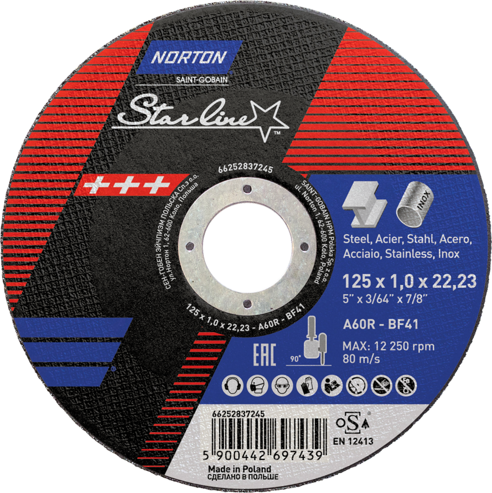 Tarcza do cięcia metalu 125x1x22,23 Starline płaska Norton 66252837245 1