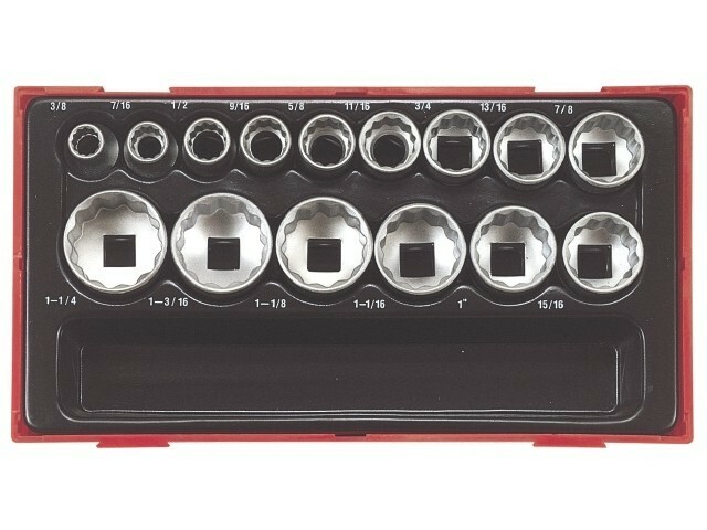 15-elementowy zestaw nasadek 12-kątnych calowych z chwytem 1/2'' Teng Tools TT1215-AF 1