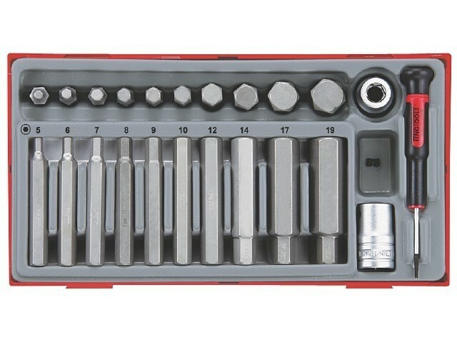 Nasadki trzpieniowe z grotami sześciokątnych, w zestawie. Z chwytem □½''. Teng Tools TTHEX3 1