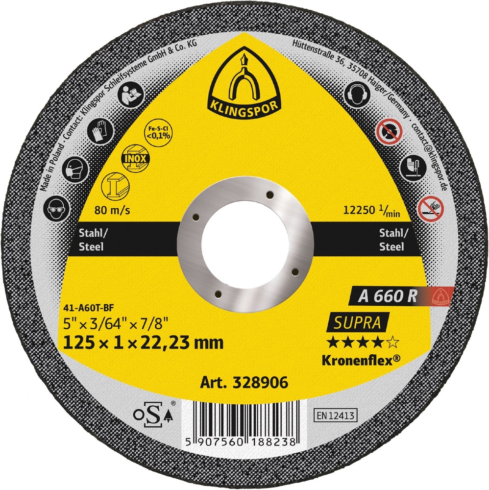 Tarcza do cięcia metalu 115x1x22,23 A 660 R Supra płaska Klingspor 328905 1