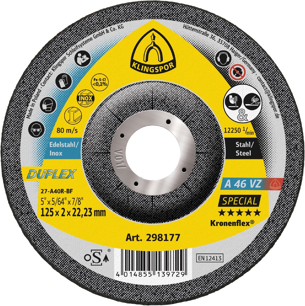 Tarcza do cięcia i szlifowania metalu 115x2x22,23 A 46 VZ Special wypukła Klingspor 298176 1