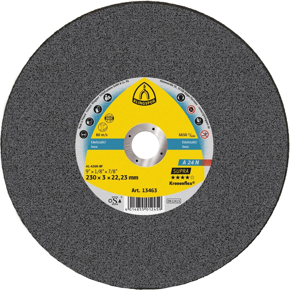 Tarcza do cięcia metalu 230x3x22,23 A 24 N Supra wypukła Klingspor 13477 1