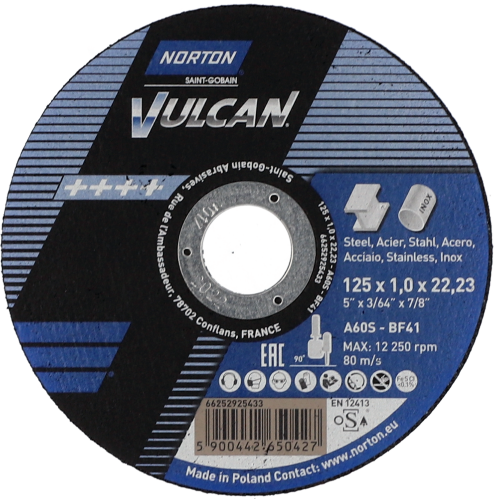 Tarcza do cięcia metalu 125x1x22,23 Vulcan płaska Norton 66252925433 1