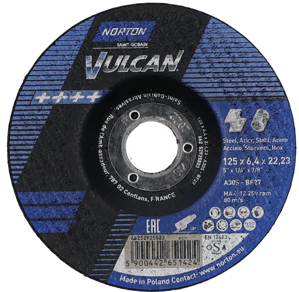Tarcza do szlifowania metalu 125x6x22,23 Vulcan wypukła Norton 66252925523 1