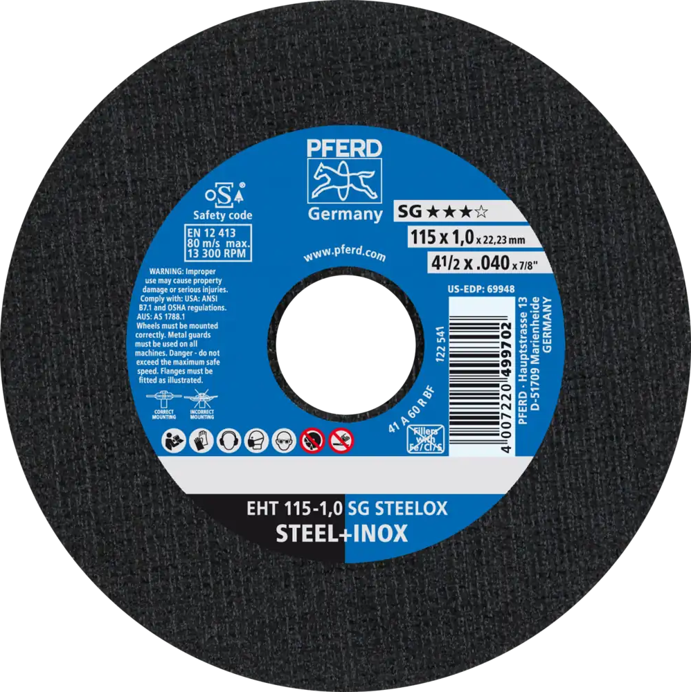 Tarcza do cięcia metalu 115x1x22,23 SG STEELOX płaska Pferd 61340412 1