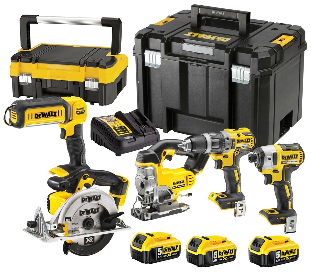 Zestaw 5 narzędzi + 3aku 5Ah + ładowarka + 2 kufry DeWALT DCK551P3T 1