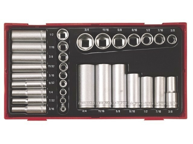 32-elementowy zestaw nasadek calowych z chwytem kwadratowym 1/4'' i 3/8'' Teng Tools TTAF32 1