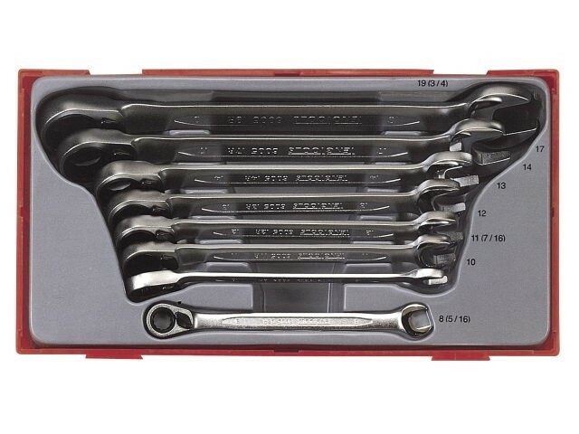 8-elementowy zestaw kluczy płasko-oczkowych zapadkowych calowych Teng Tools TT6508R 1