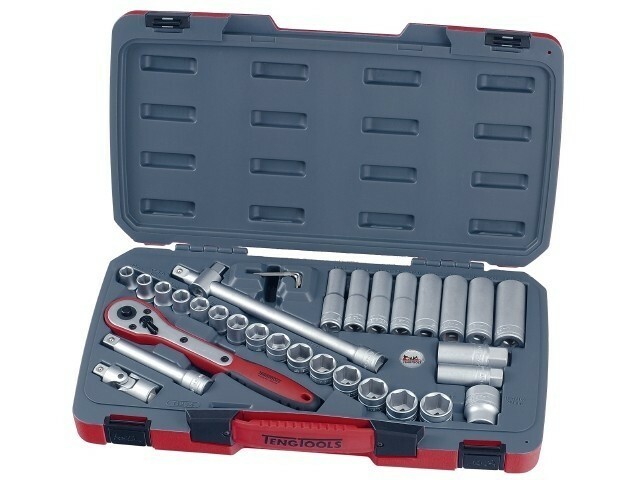 34-elementowy zestaw kluczy nasadowych z chwytem kwadratowym 1/2''. Teng Tools M1234 1