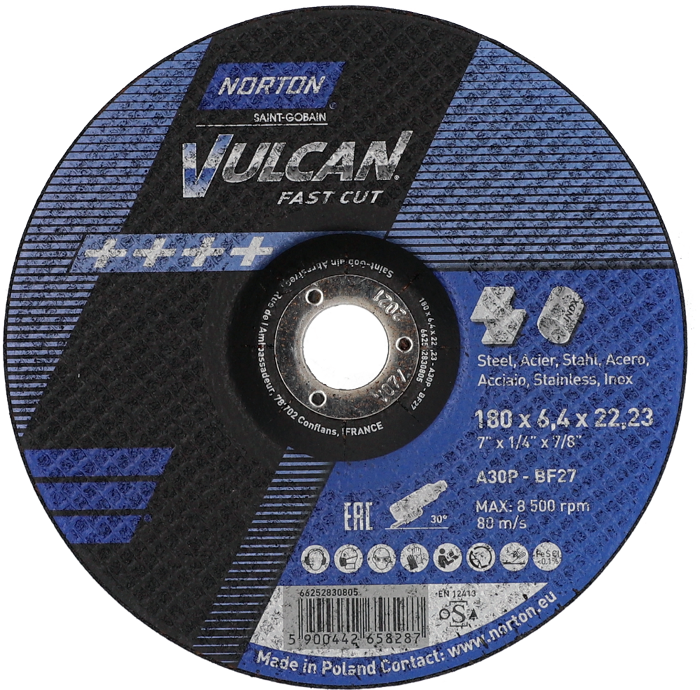 Tarcza do szlifowania metalu 180x6,4x22,23 Vulcan wypukła Norton 66252830805 1
