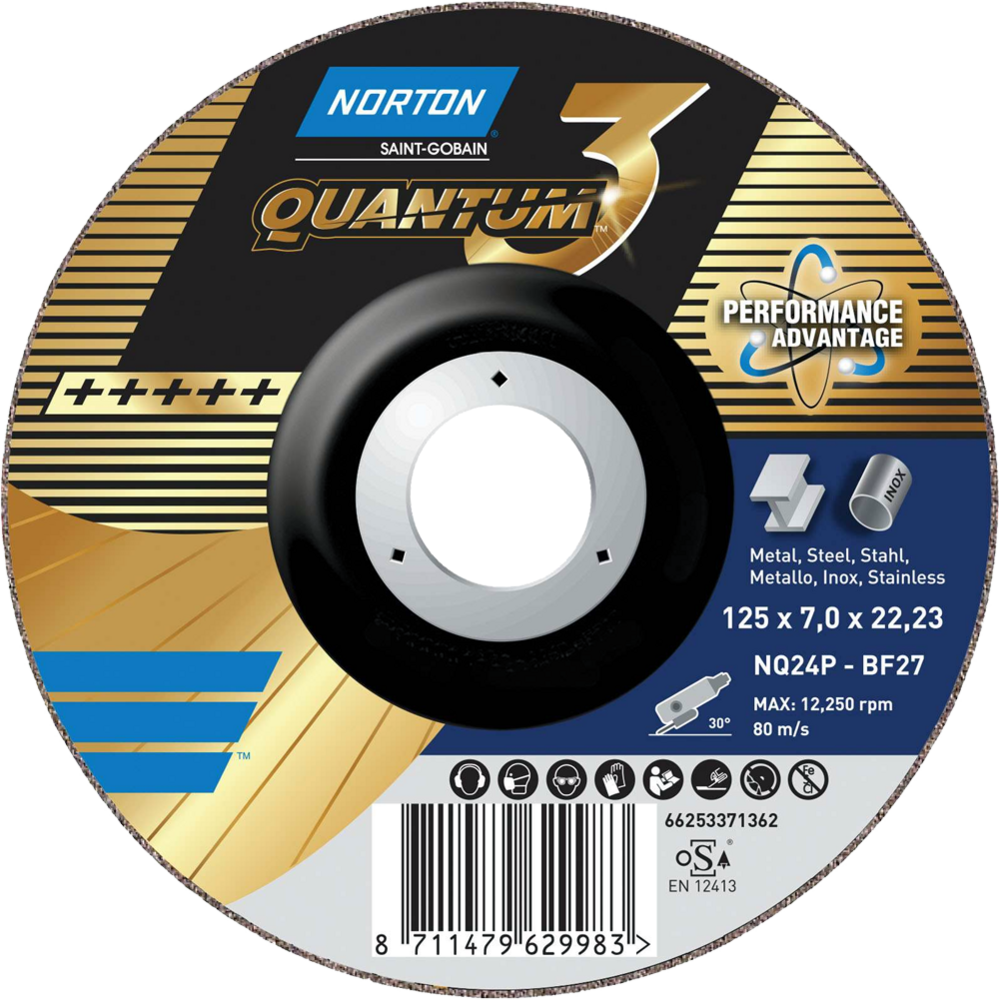 Tarcza do szlifowania metalu 125x7x22,23 Quantum 3 wypukła Norton 66253371362 1