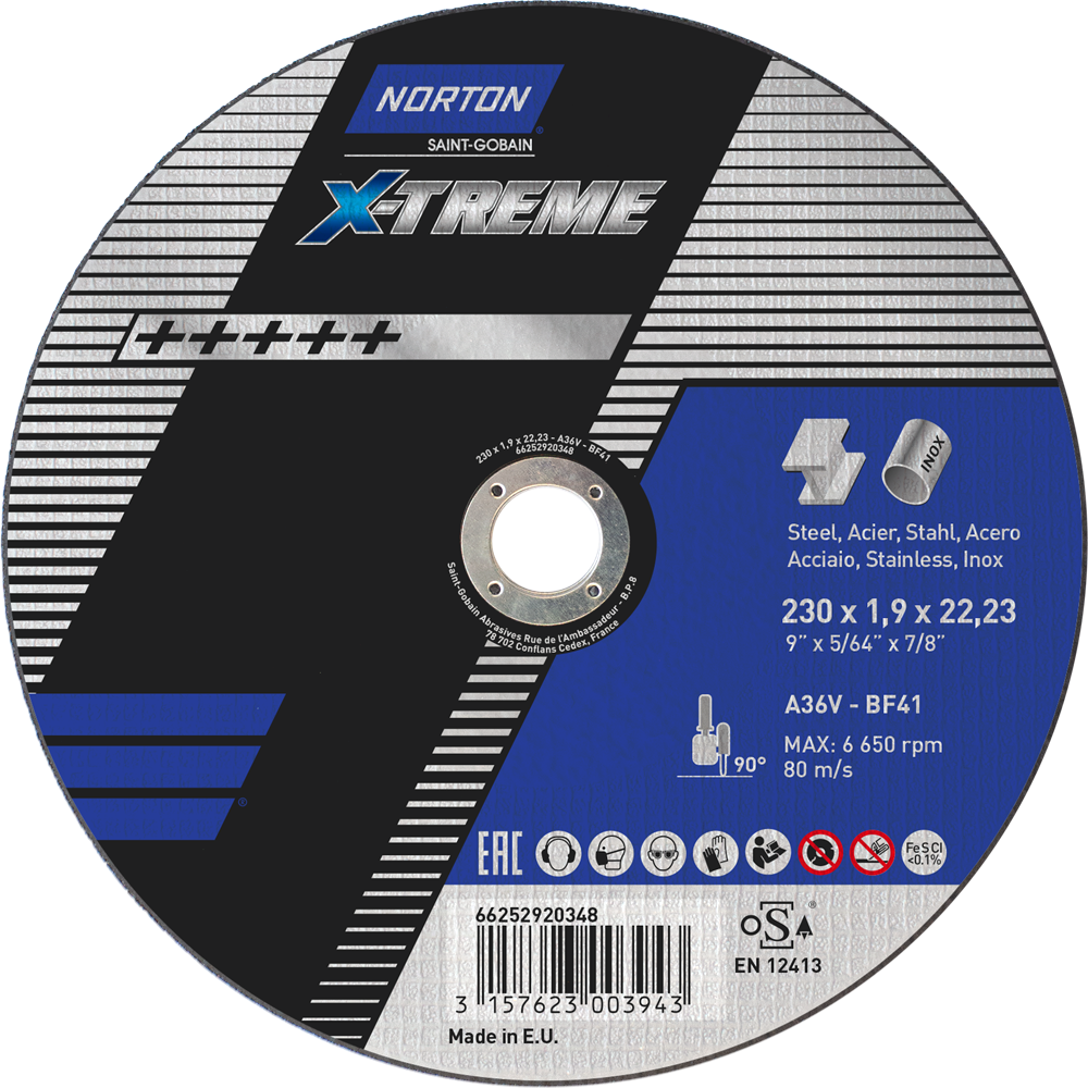 Tarcza do cięcia metalu 230x1,9x22,23 X-Treme płaska Norton 66252920348 1