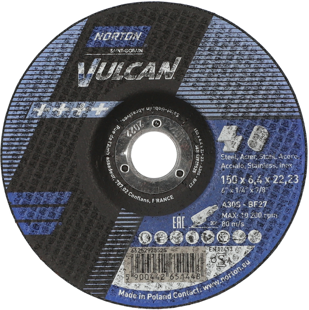 Tarcza do szlifowania metalu 150x6x22,23 Vulcan wypukła Norton 66252925525 1