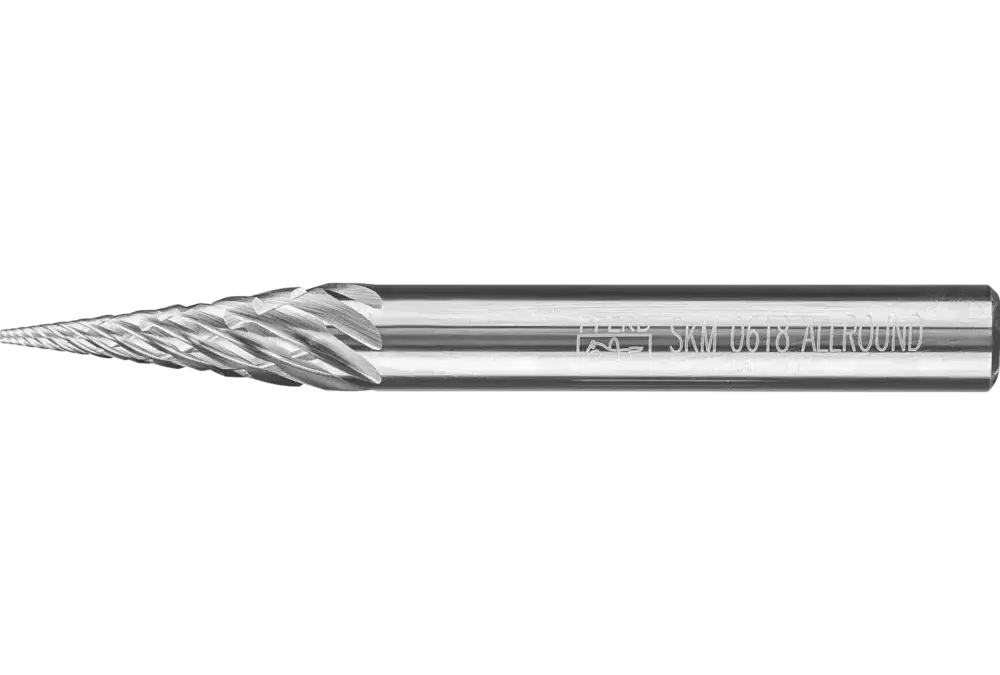 Wysokowydajny trzpień frezarski ze stopów twardych ALLROUND kształt ostrostożkowy SKM Ø 06x18 mm trzonek Ø6mm uniwersalny 1