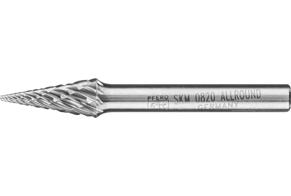 Wysokowydajny trzpień frezarski ze stopów twardych ALLROUND kształt ostrostożkowy SKM Ø 08x20 mm trzonek Ø6mm uniwersalny 1