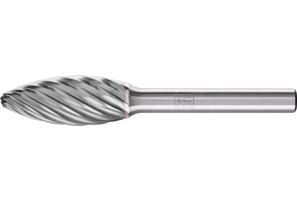 Wysokowydajny trzpień frezarski ze stopów twardych INOX kształt płomienia B Ø 12 × 30 mm trzpień Ø 6 mm do stali nierdzewnej 1