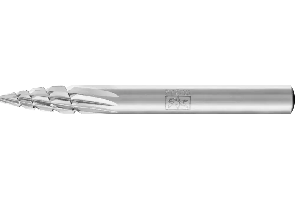 Trzpień frezarski HSS o kształcie pocisku K Ø 06 × 18 mm trzpień Ø 6 mm Z 2 uzębienie uniwersalne średnie z wiórołamaczem 1