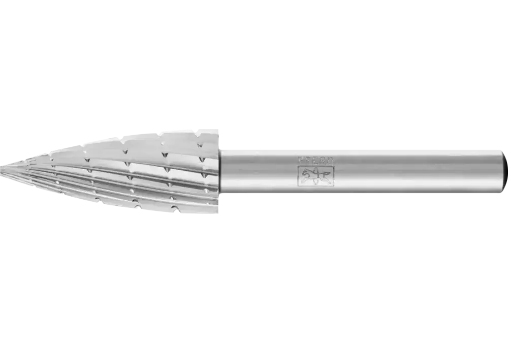 Trzpień frezarski HSS o kształcie pocisku K Ø 12 × 30 mm trzpień Ø 6 mm Z 2 uzębienie uniwersalne średnie z wiórołamaczem 1