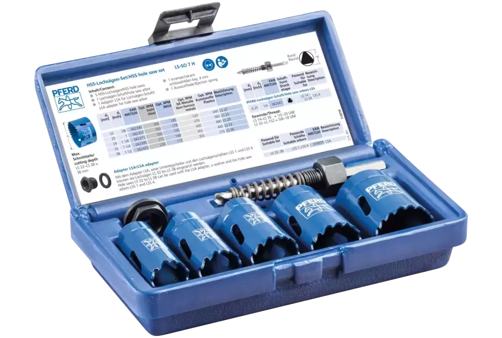 Zestaw 5 szt otwornic bimetalowych Co8/M42 22-38 mm dla rzemieślników Pferd 25900700 1