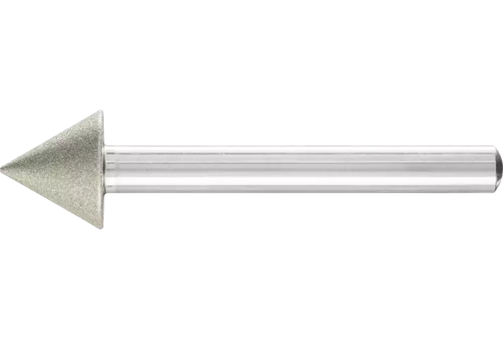 Diamentowa ściernica iglicowa Ø15 × 60°, trzpień Ø6 mm D64 (drobna) do fazowania / usuwania gratów / obniżania 1