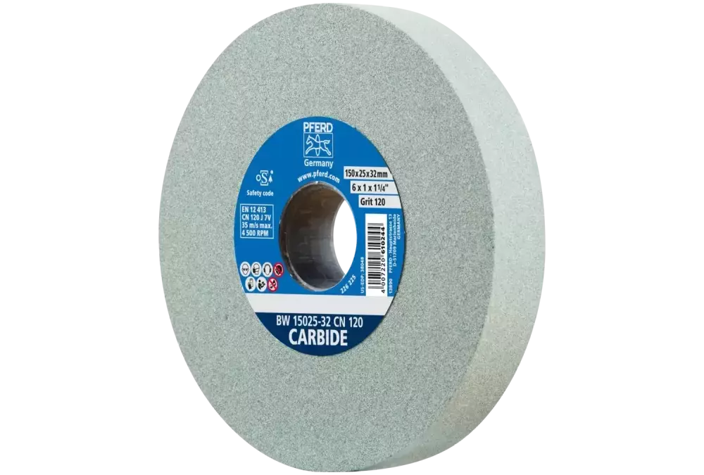 Kamień szlifierski Ø 150 × 25 mm otwór Ø 32 mm SiC120 do materiałów twardych, np. stopów twardych 1
