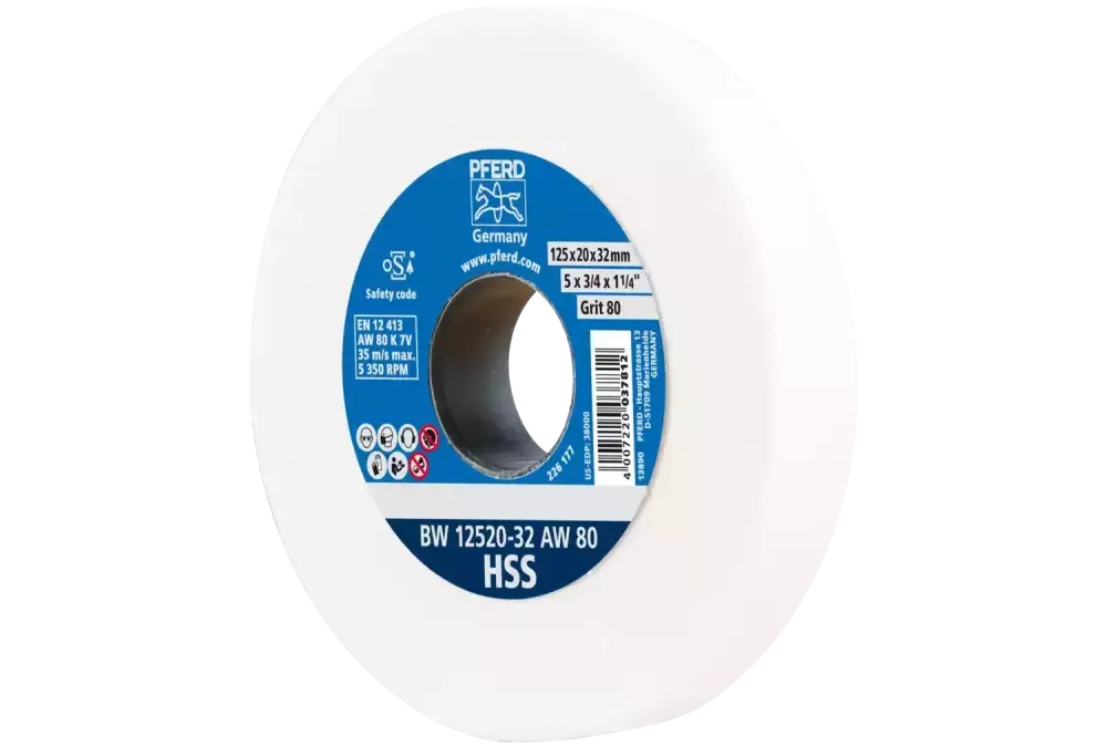 Kamień szlifierski Ø125 × 20 mm otwór Ø32 mm A80 do ostrzenia wierteł ze stali szybkotnącej HSS 1