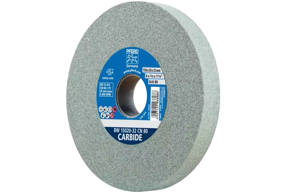 Kamień szlifierski Ø 150 × 20 mm otwór Ø 32 mm SiC80 do materiałów twardych, np. stopów twardych 1