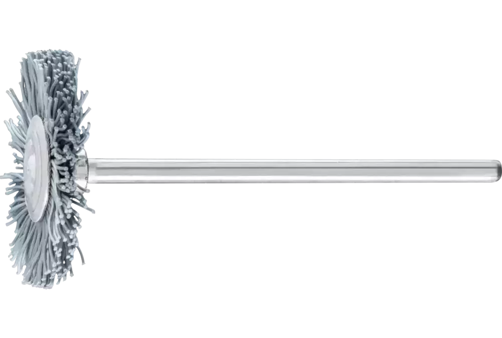 Miniaturowa szczotka tarczowa RBU Ø22 × 2 mm trzpień Ø2,34 mm włókno SiC Ø0,25 ziarno 800 1