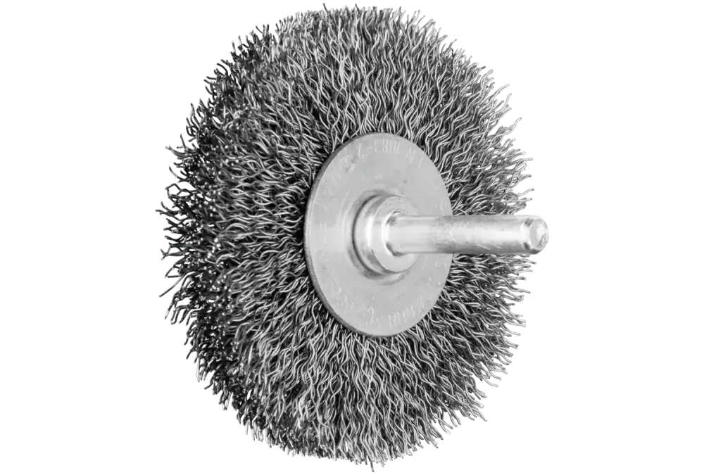 Szczotka tarczowa niepleciona RBU Ø70 × 10 mm trzpień Ø6 mm drut stalowy Ø0,30 1