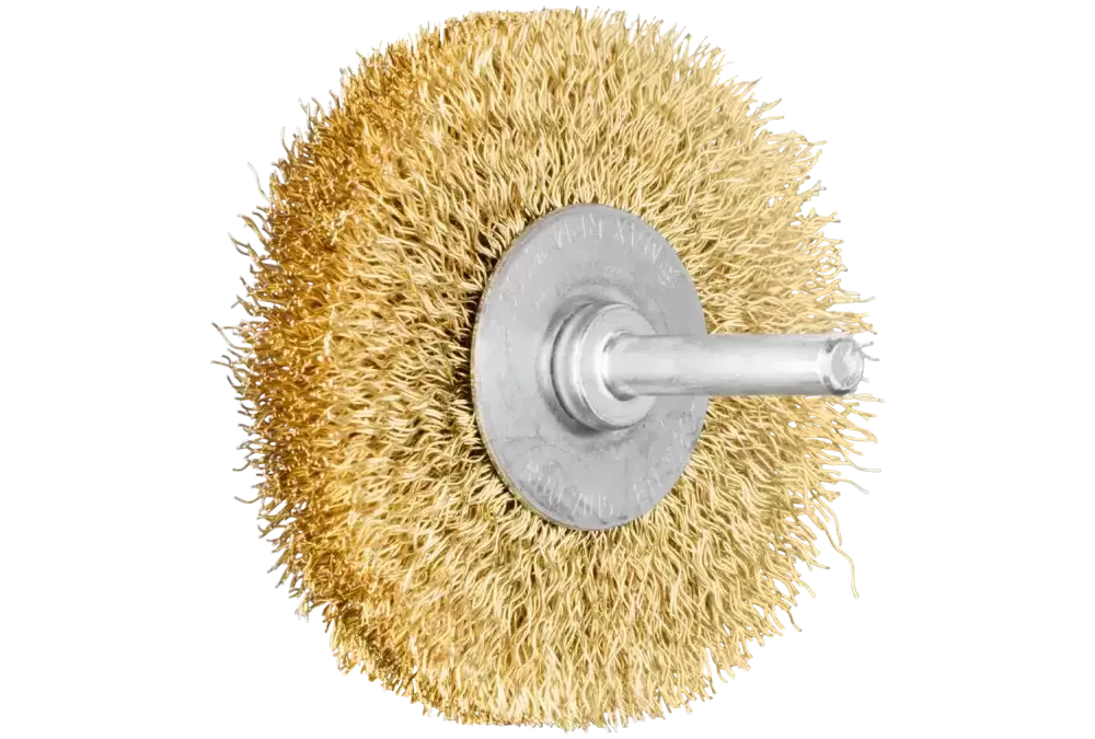 Szczotka tarczowa niepleciona RBU Ø70 × 15 mm trzpień Ø6 mm drut mosiężny Ø0,30 1