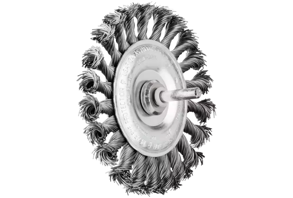 Szczotka tarczowa pleciona RBG Ø100 × 12 mm trzpień Ø6 mm drut stalowy Ø0,50 1