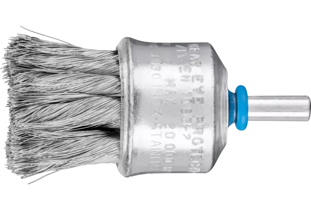 Pleciona szczotka-pędzelek z ochroną z tworzywa sztucznego PBG Ø30 mm trzpień Ø6 mm drut ze stali nierdzewnej Ø0,15 1