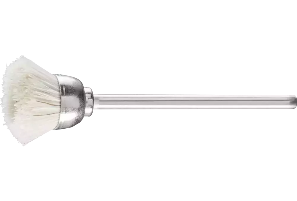 Miniaturowa szczotka garnkowa TBU Ø15 mm trzpień Ø2,34 mm białe włosie kozie 1