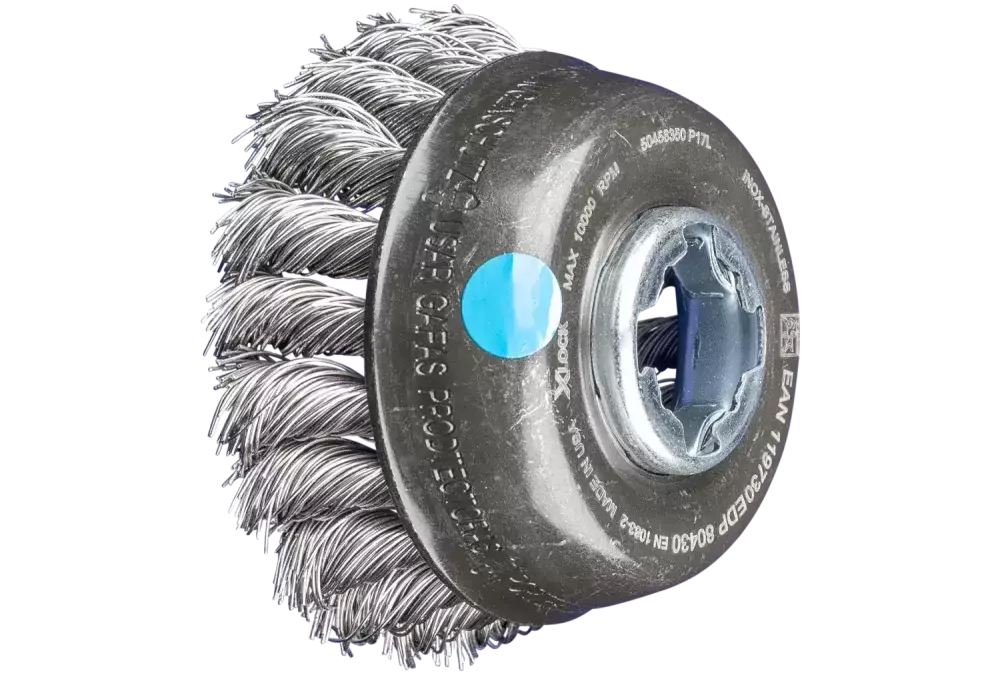 Szczotka garnkowa pleciona TBG Ø 80 mm, otwór 22,2 mm/X-LOCK drut ze stali szlachetnej Ø 0,50 mm do szlifierki kątowej 1