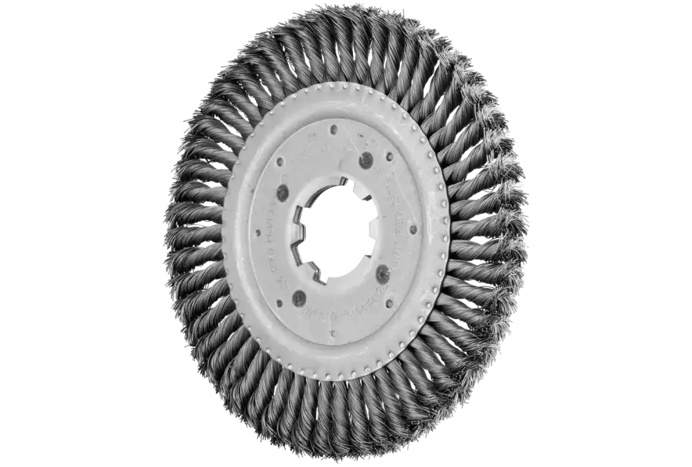 Szczotka tarczowa pleciona RBG Ø 250 × 16 × 50, otwór 8 mm, drut stalowy Ø 0,50 mm, stacjonarna 1