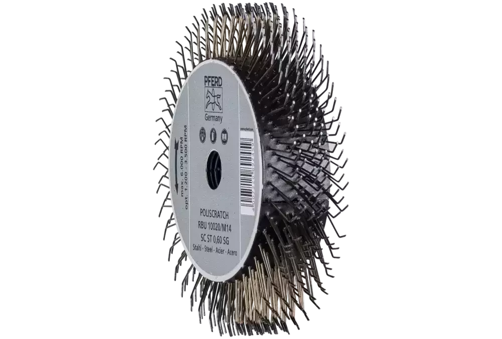 Szczotka tarczowa niepleciona POLISCRATCH RBU Ø100 × 20 mm M14 drut stalowy Ø0,60 do szlifierki kątowej 1