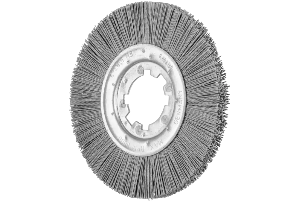 Szczotka tarczowa niepleciona RBU Ø200 × 13 × 50,8 mm otwór, włókno SiC Ø0,90 ziarno 180, stacjonarna 1