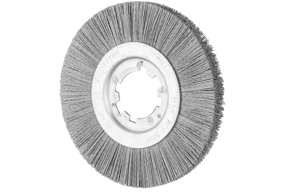 Szczotka tarczowa niepleciona RBU Ø200 × 13 × 50,8 mm otwór, włókno SiC Ø0,55 mm, ziarno 320, stacjonarna 1