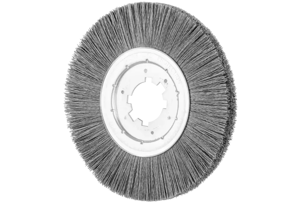 Szczotka tarczowa niepleciona RBU Ø 250 × 15 × 50,8 mm otwór, włókno SiC Ø 0,55 mm, ziarno 120, stacjonarna 1