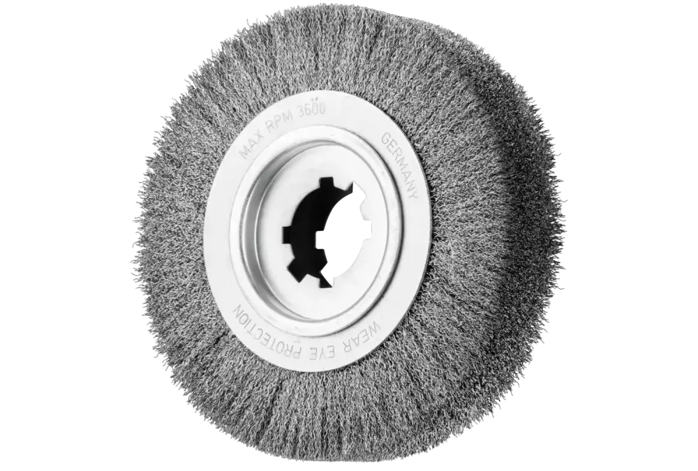Szczotka do usuwania gratów, niepleciona RBU Ø 250 × 60 × 50,8 mm, otwór, drut ze stali nierdzewnej Ø 0,35 mm, stacjonarna 1