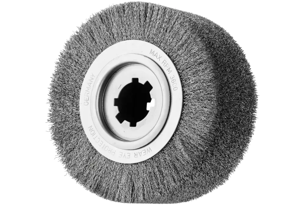Szczotka do usuwania gratów, niepleciona RBU Ø250 × 100 × 50,8 mm, otwór, drut ze stali nierdzewnej Ø0,35 mm, stacjonarna 1