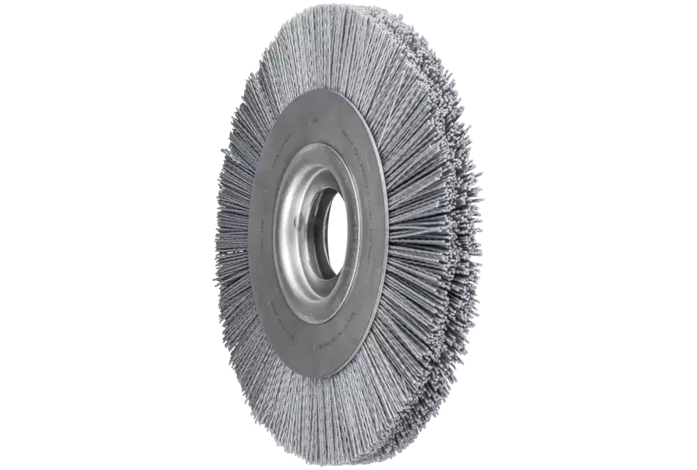 Szczotka tarczowa szeroka niepleciona RBU Ø 250 × 30x różne otwory włókno SiC Ø 1,10 mm ziarno 120 szlifierka stacjonarna 1