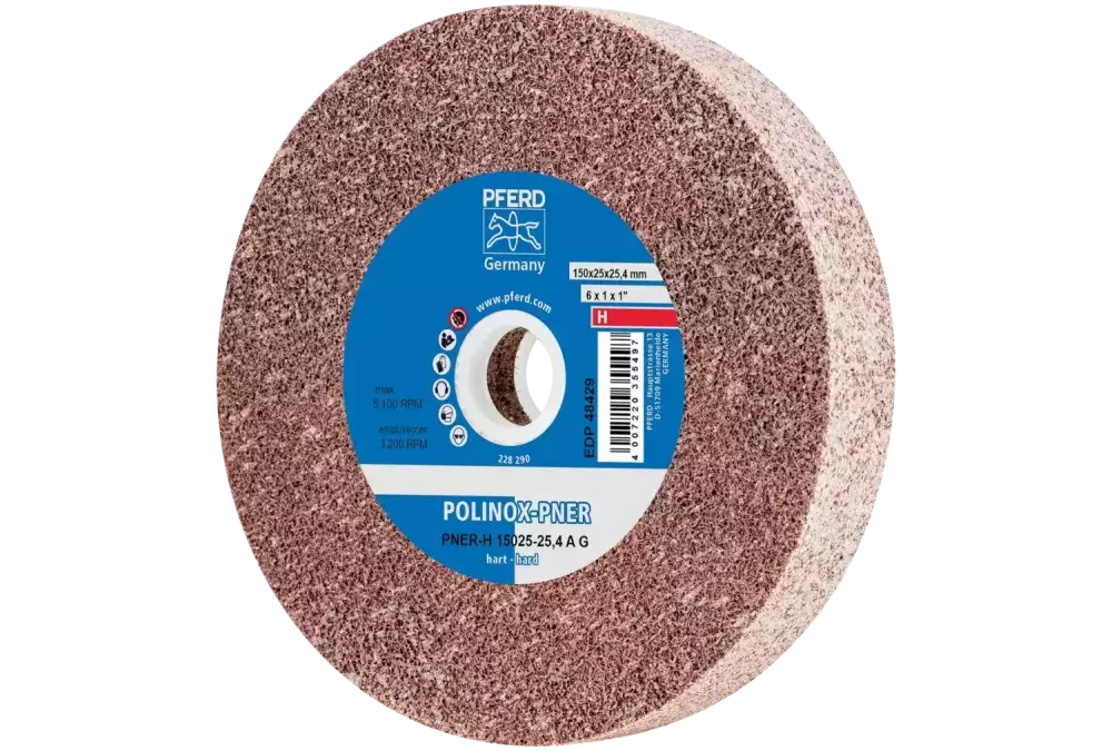Dysk z włókniny prasowanej POLINOX PNER Ø 150 × 25 mm do otworu Ø 25,4 mm twardy A gruboziarnisty do wykańczania 1