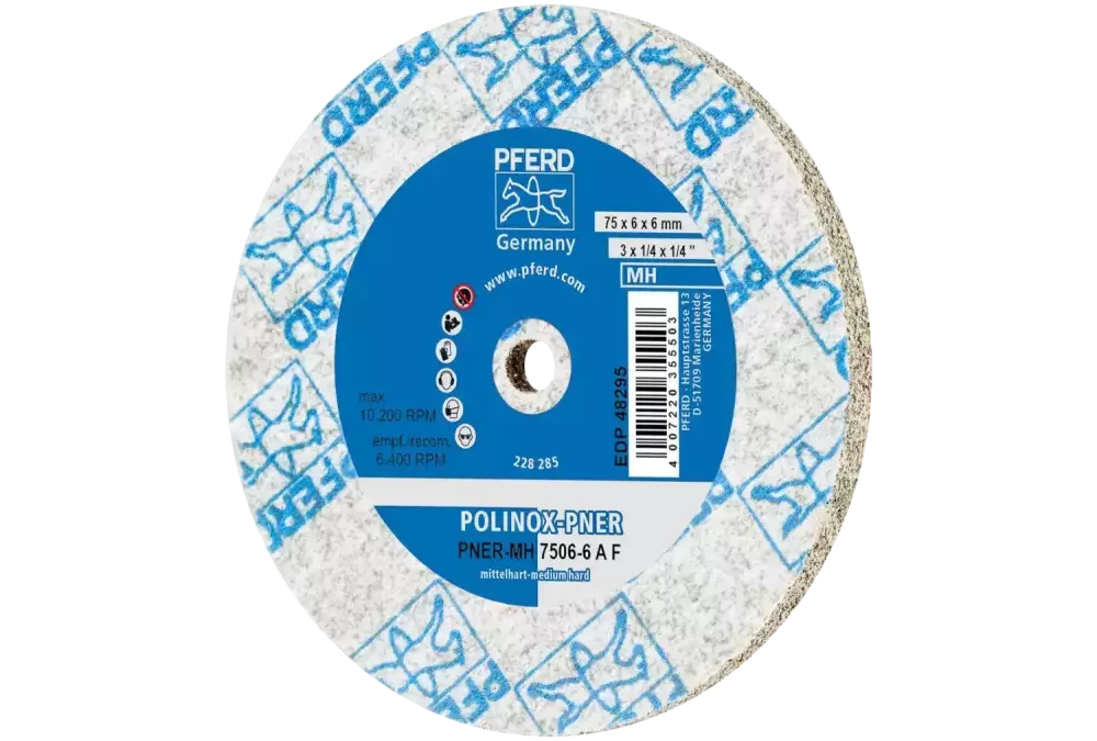 Dysk z włókniny prasowanej POLINOX PNER Ø 75X6 mm do otworu Ø 6 mm średnio twardy A drobnoziarnisty do wykańczania 1